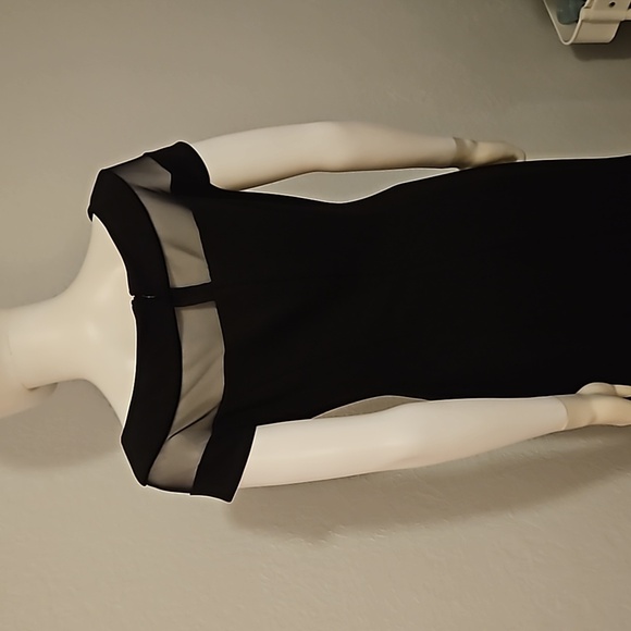 VINCE CAMUTO Black Illusion Sheer Mesh Stripe Trumpet Formal Ballroom Dress - Picture 10 of 14